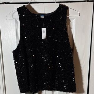 Old Navy Black Sequined Sleeveless Tank Top Medium NWT